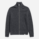 Hagen Wool Cotton Rib Full Zip Jacket - Dark Grey Melange