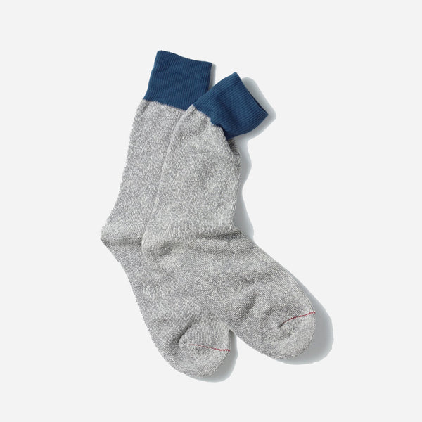 Double Face Crew Socks Silk/Cotton - Gray/Blue