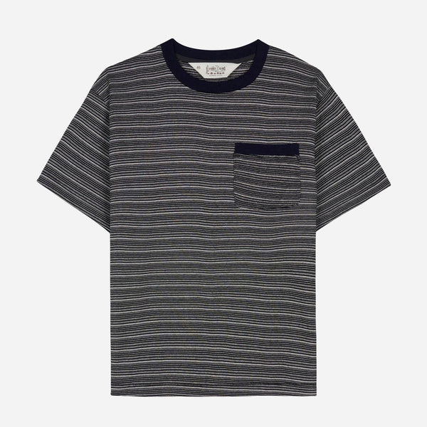 Zig Zag Stripe Short Sleeve Mockneck T - Black