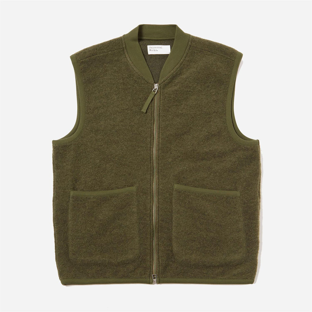 Zip Waistcoat - Olive Wool Fleece