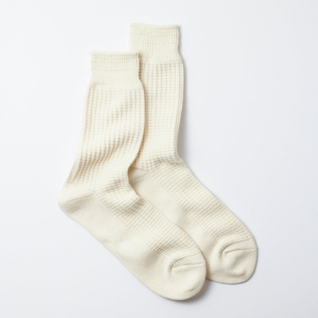 ROTOTO Cotton Waffle Crew Socks - Raw White