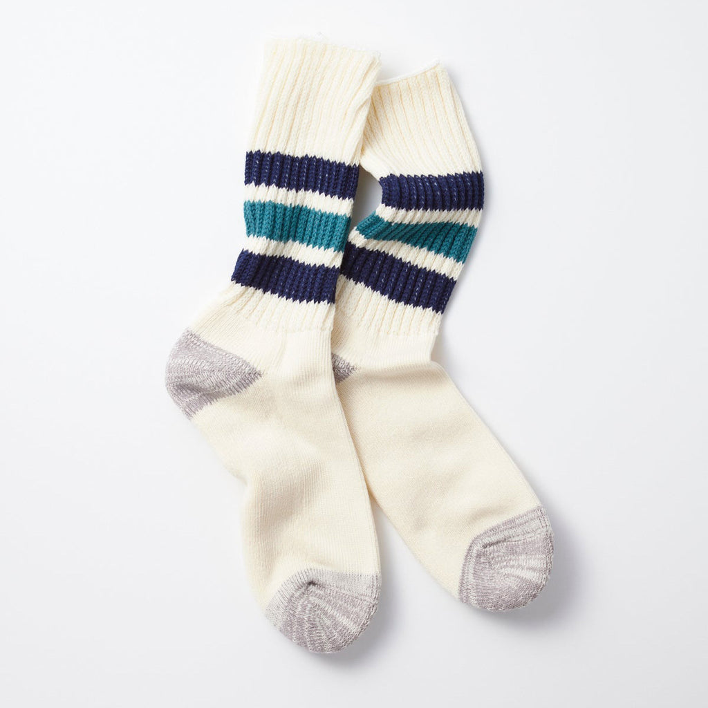 Coarse Ribbed Old Skool Crew Socks - Navy Blue/Green