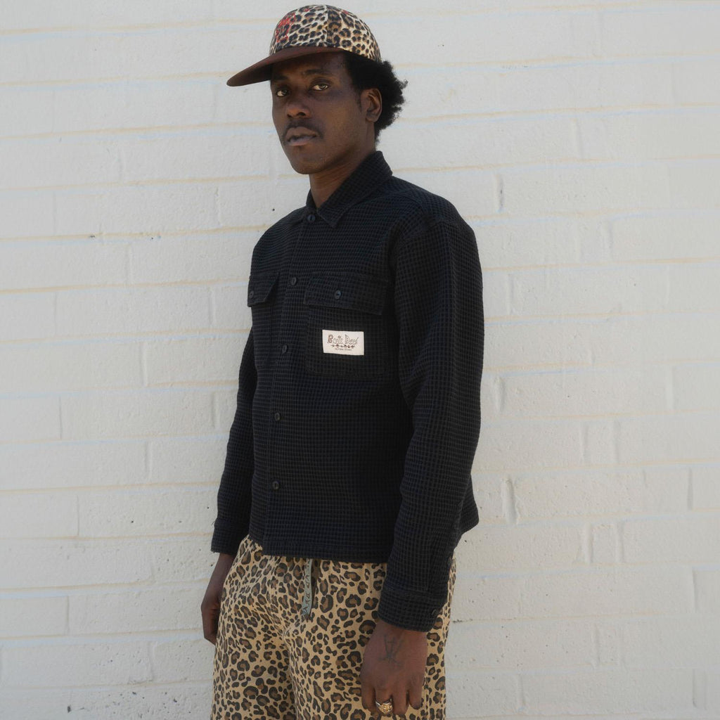 Waffle Button Front Shirt - Washed Black