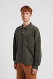 Fraser Relaxed Organic Loopback LS Polo - Black Olive