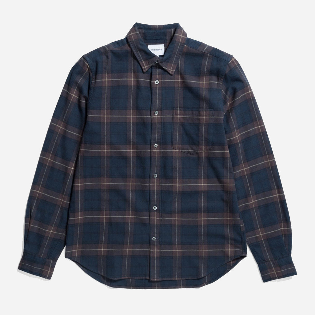 Osvald Organic Flannel Check Shirt - Wine Red