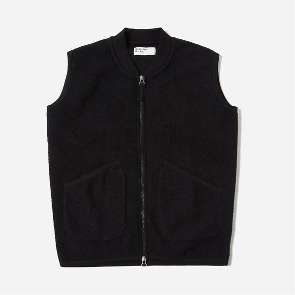 Zip Waistcoat - Black Wool Fleece