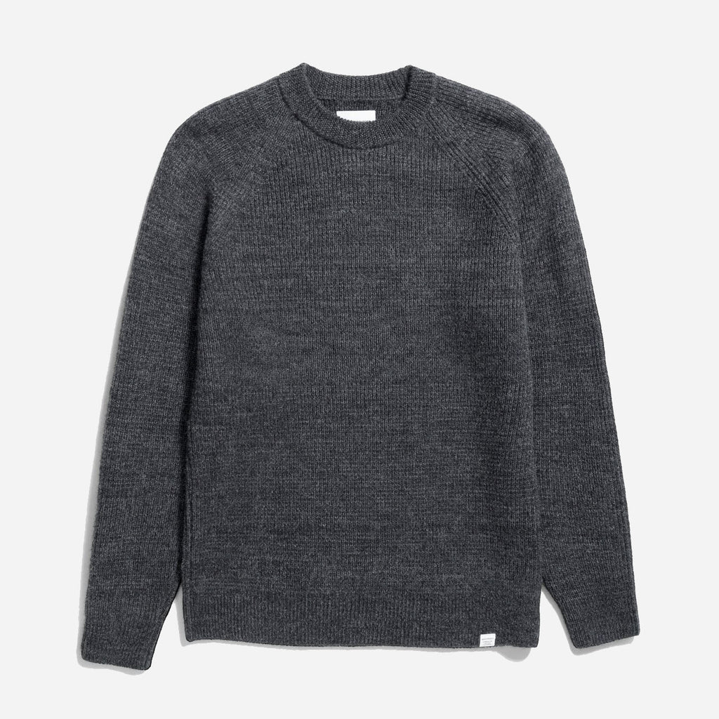 Roald Wool Cotton Rib Sweater - Dark Grey Melange