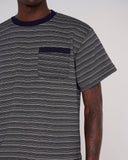 Zig Zag Stripe Short Sleeve Mockneck T - Black