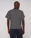 Zig Zag Stripe Short Sleeve Mockneck T - Black