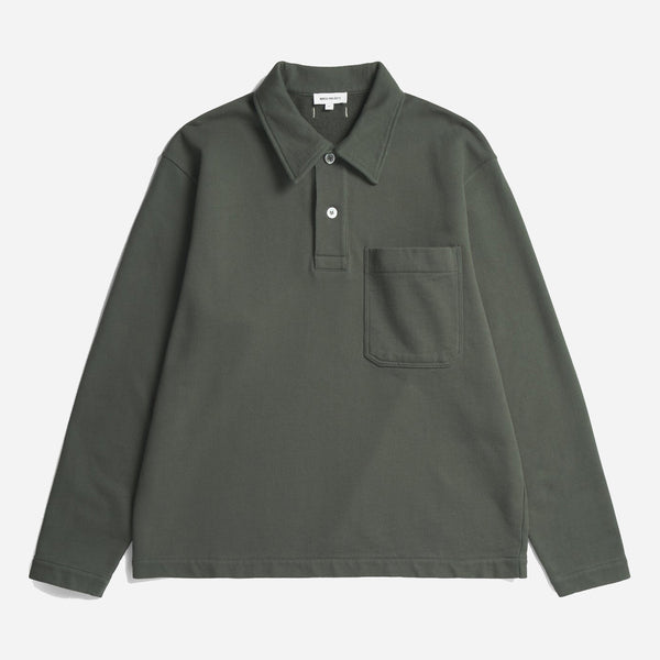 Fraser Relaxed Organic Loopback LS Polo - Black Olive