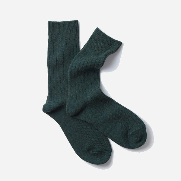 Cotton Wool Ribbed Crew Socks - Dark Green