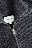 Hagen Wool Cotton Rib Full Zip Jacket - Dark Grey Melange